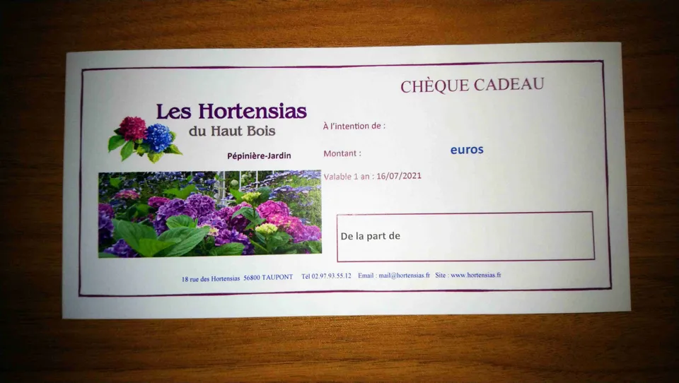 Chèque cadeau pépinière carte cadeau jardin