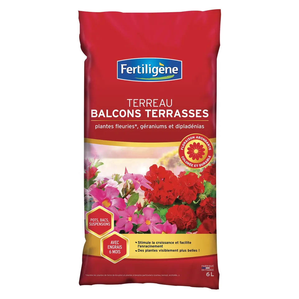Fertiligène Terreau balcons et terrasses pot 6L fleurs et légumes